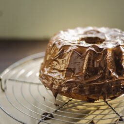 vegan marble cake covered with chocolate
